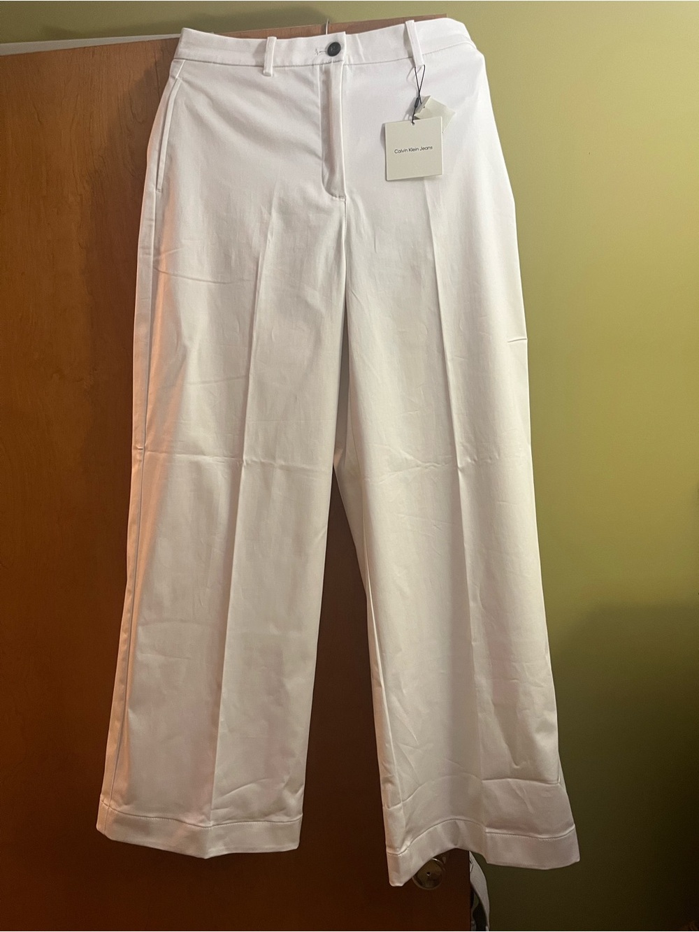Calvin Klein Off-White Wide-Leg Trousers with Belt Loops